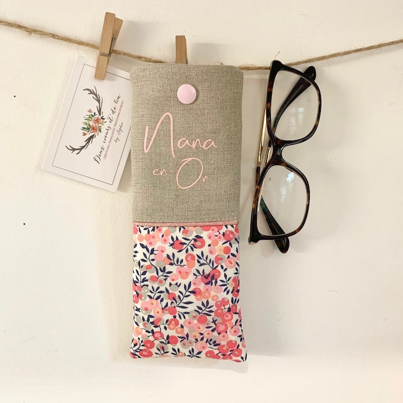 Housse De Téléphone En Lin Beige/rose - Étui à Lunette, Coeur, Molletonné, Lavable, Neuf