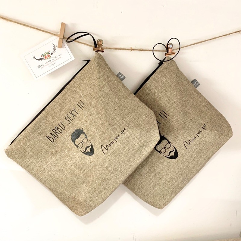 Trousse de toilette Homme personnalisable en lin Beau Gosse