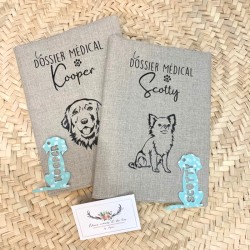 Housse de carnet de santé/passeport pour animaux de compagnie chien chat  nac rongeur empreintes de pattes rouge blanc gris nom bro - Un grand marché