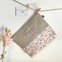 Trousse de toilette personnalisable en lin Fleurs des champs