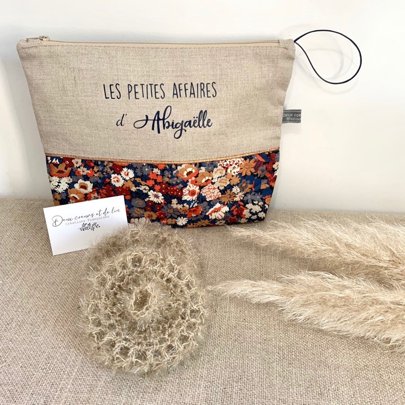 Trousse en coton avec noeud Liberty et médaille acier personnalisée