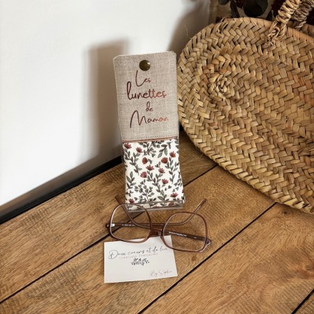 Etui à lunettes personnalisable en lin et double gaze fleurie