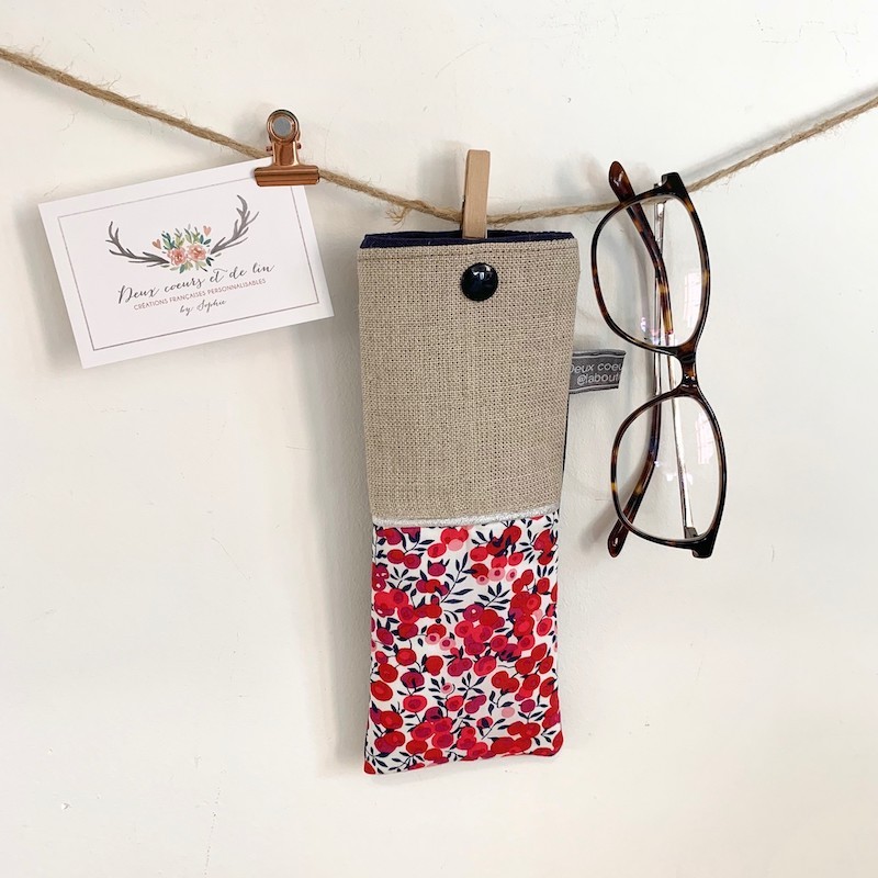 Housse De Téléphone En Lin Beige/rose - Étui à Lunette, Coeur, Molletonné, Lavable, Neuf
